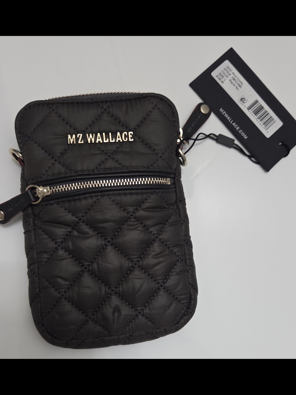 MZ Wallace Quilted Crossbody Pouch - Black with Gold Hardware